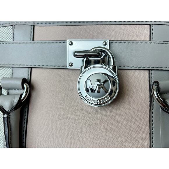 Michael Kors NWT Hamilton Leather Satchel Purse Bag in Pure Gray Ballet Pink - Picture 5 of 13